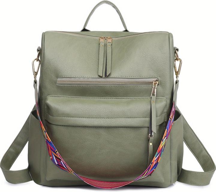 Only-Bags.Store Retro Backpack Handbag, Boho Strap Two-Way Shoulder Bag, Fashion Vegan Leather Schoolbag Daypack