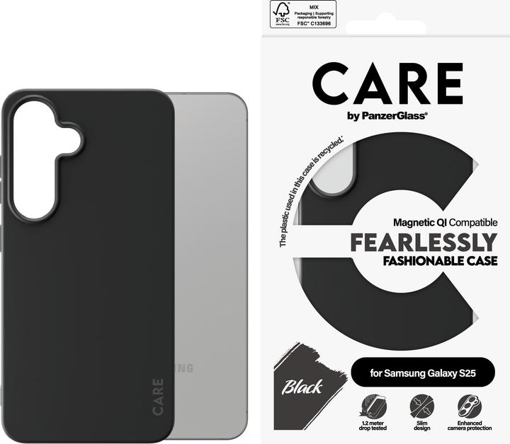 Produktbild PanzerGlass CARE by ® Fashionable Case Schwarz m. Qi Compatible Samsung Galaxy S 2025, Cover, Samsun (Samsung Galaxy S25)