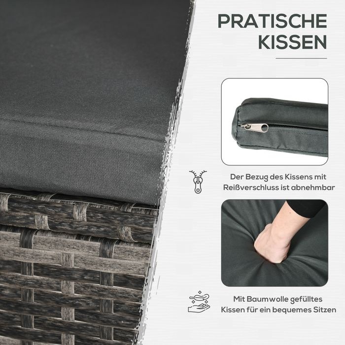 Produktbild Swisshandel24 Balkonmöbel Set für 2 Personen Sitzgruppe Rattan Gartenset Polyrattan Dunkelgrau (48 cm)