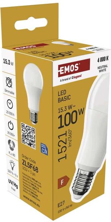 Actual product image Emos LED Lampe Basic A60 / E27 / 15,3W (100 W) / 1521 lm / Neutral Weiss (E27, 1521 lm, 1x)