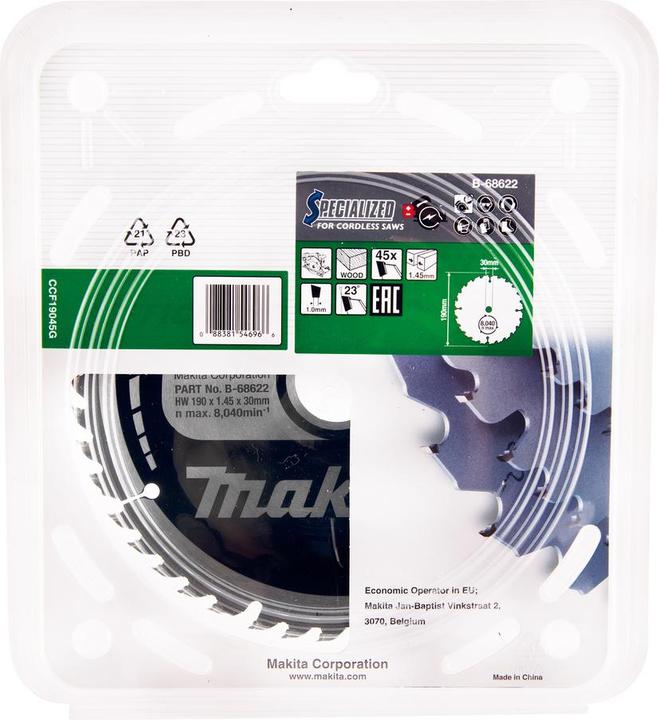 Productafbeelding Makita CCF19045G SPECIALIZED EFFICUT zaagblad 190 x 30 x 1,0 mm ( B-68638 ) 45 tanden voor hout
