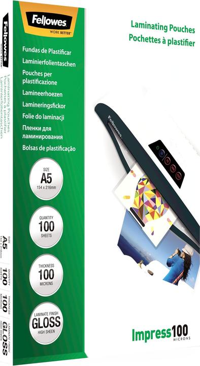 Immagine prodotto Fellowes Pellicola di laminazione A5 100 mic lucida - 100 pezzi (A5, 100 Pezzo/i, 100 µm)