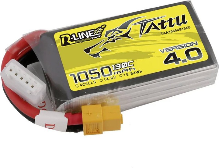 Actual product image Tattu R-Line 4.0 1050mAh 14.8V 130C 4S1P XT60 Battery (14.80 V, 1050 mAh)
