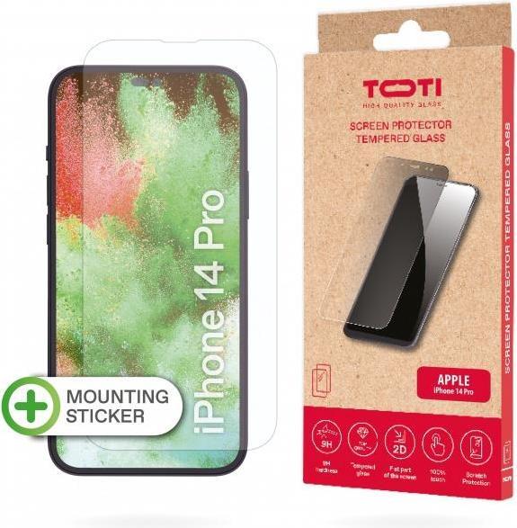 Actual product image Toti TEMPERED glass 2D screen protector full cover for iPhone 14 Pro (6,1"), Transparent (1 pcs., Apple iPhone 14 Pro)