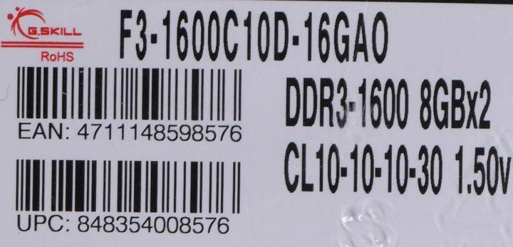 Produktbild G.Skill 16GB PC3-12800 Kit Speichermodul 2 x 8 GB DDR3 1600 MHz (2 x 8GB, 1600 MHz, DDR3-RAM, DIMM)