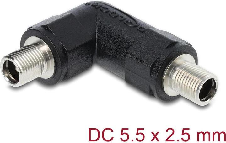 Delock Hohlstecker Adapter DC 5,5 x 2,5 mm Buchse auf Buchse mit Gewinde gewinkelt 90Â°