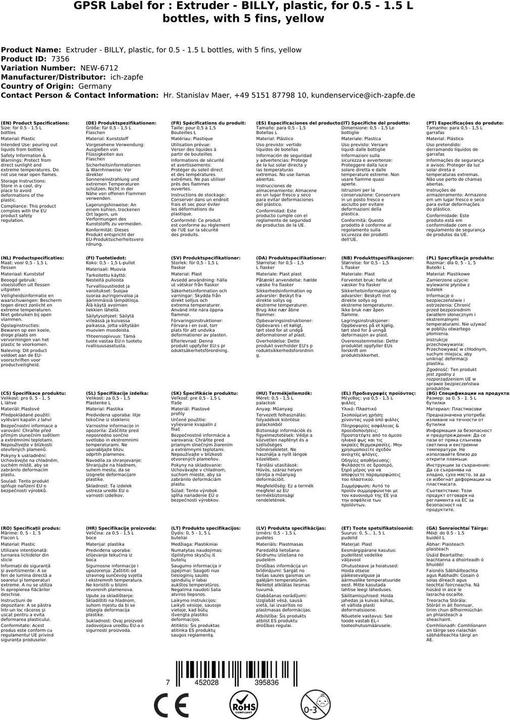 Produktbild Ich-zapfe BILLY - Kunststoff-Ausgiesser für 0,5 - 1,5 lt. Flaschen - Gelb - Mit 5 Lamellen (Dosierer + Ausgiesser)