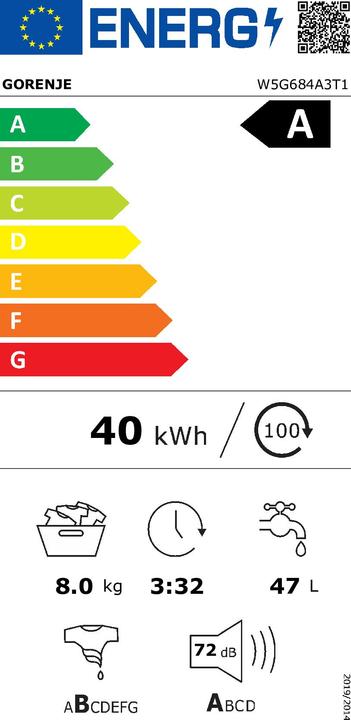 Energie-Label Gorenje PS26/64141 W5G684A3T1 G600 (8 kg, Links)
