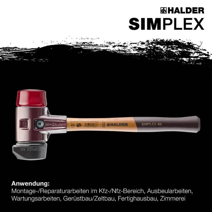 Productafbeelding Simplex Soft-face hamer met gietstalen behuizing en houten handvat, Ø 60, rubberen samenstelling met basis (1500 g)