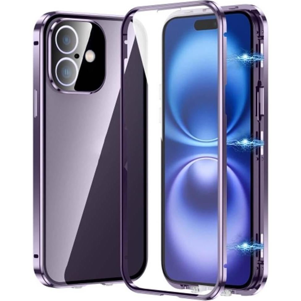 Cover-Discount iPhone 16 - Magnetische 360° Premium Schutzhülle mit Panzerglas (Apple iPhone 16), Smartphone Hülle, Viol...