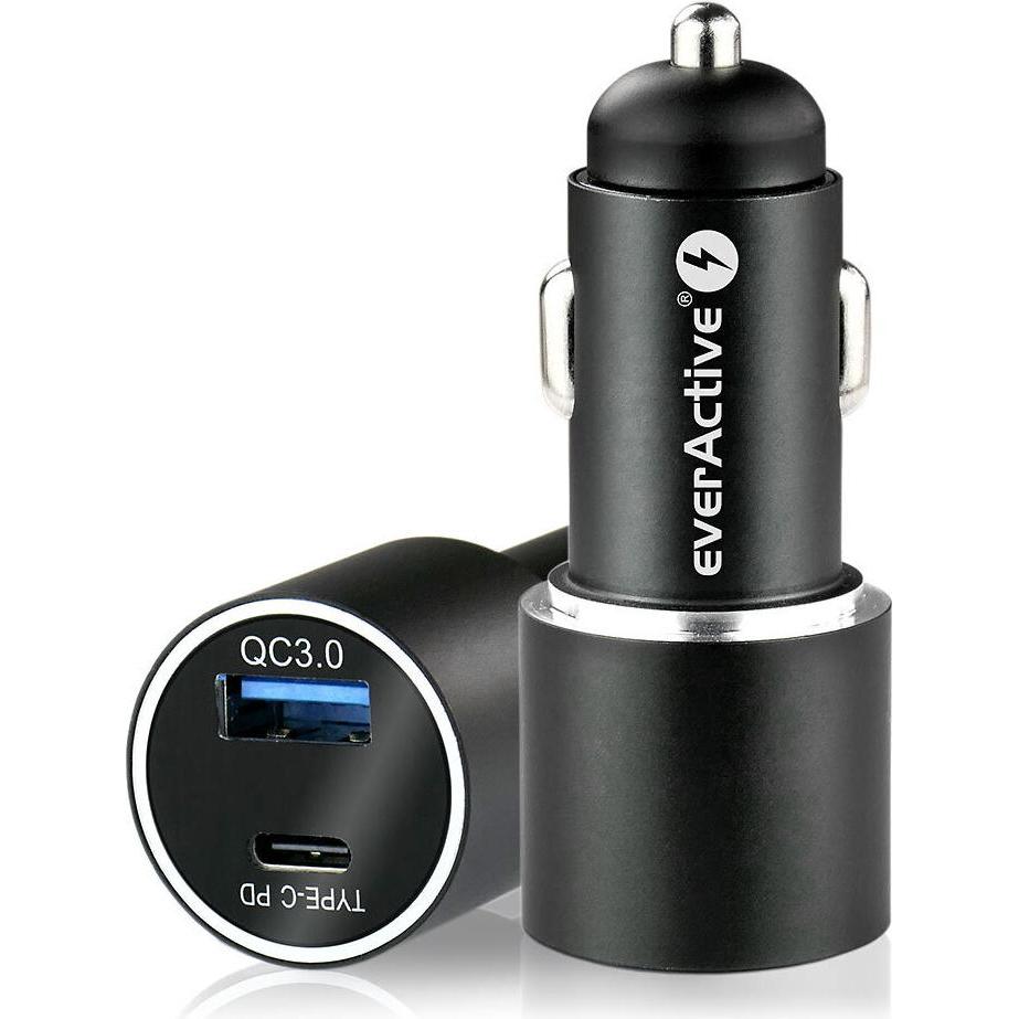 Everactive Ładowarka samochodowa CC-20Q USB QC3.0 oraz USB-C PD 36W, Adattatore per auto, Nero