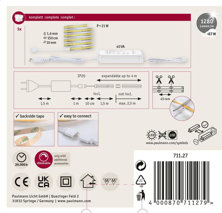 Produktbild Paulmann MaxLED 1000 Full-Line COB Stripe Set (Tageslicht, 150 cm, Indoor)