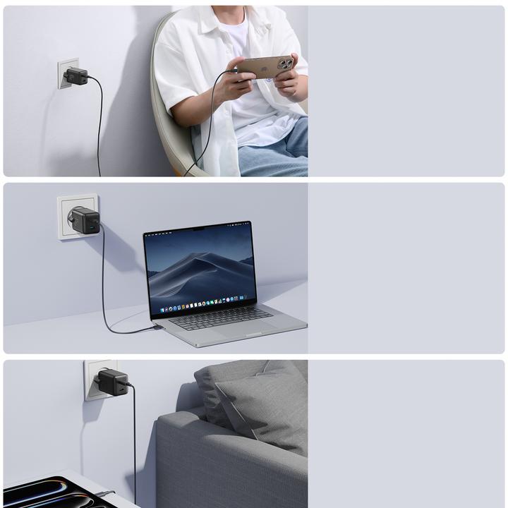 Actual product image Joyroom Dual USB-C GaN Charger 45W - Black (45 W, 2 ports)