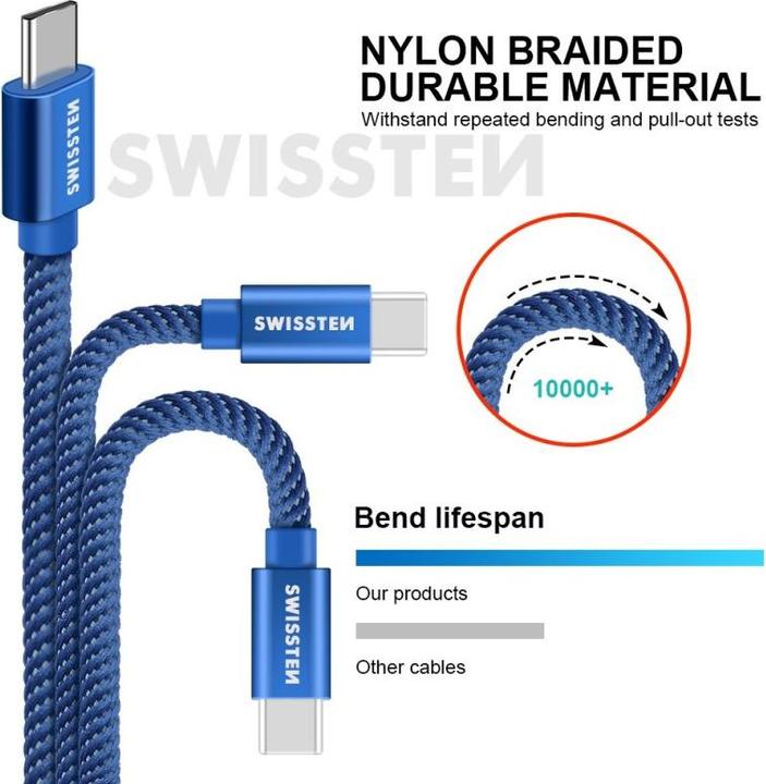 Produktbild Swissten Datenkabel Textil USB / USB-C 1.2 M (1.20 m, USB 3.2 Gen 1)