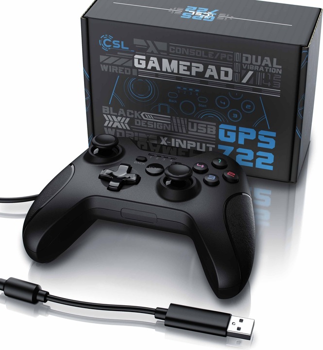 Immagine prodotto CSL Gamepad, controller di gioco per PC, PS3, Playstation con design Xbox, stick analogici di alta (PC)
