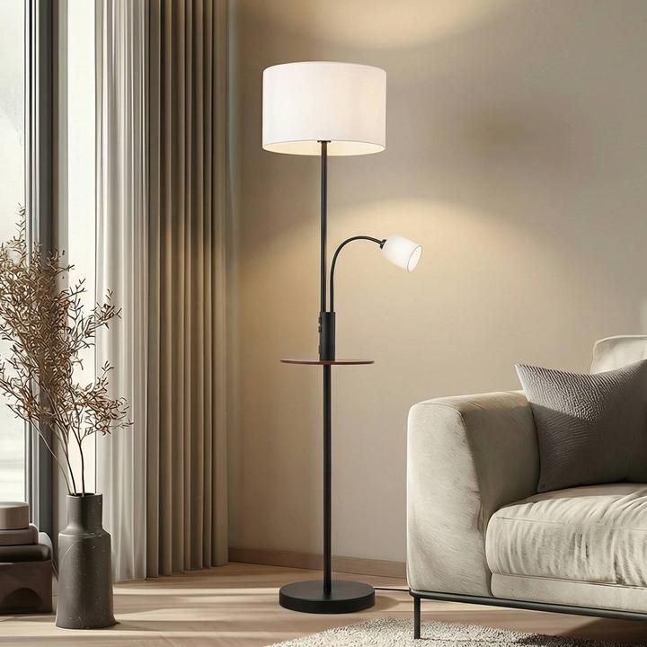 Produktbild Lindby Aovan Stehlampe mit Ablage und USB, schwarz (E14, E27)