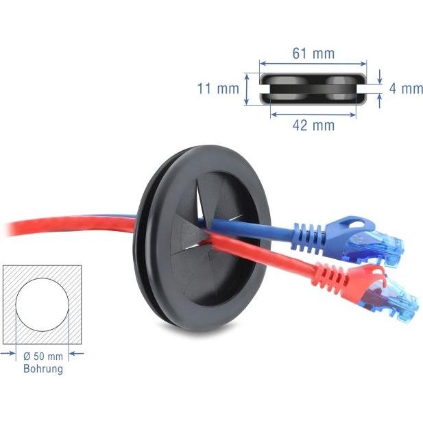 Delock, Canale passacavi, Gummi Kabeldurchführung rund Ø 50 mm schwarz (Foro cavo)