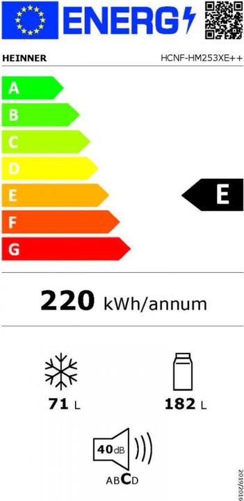 Energy Label Heinner HCNF-HM253XE++ (253 l)