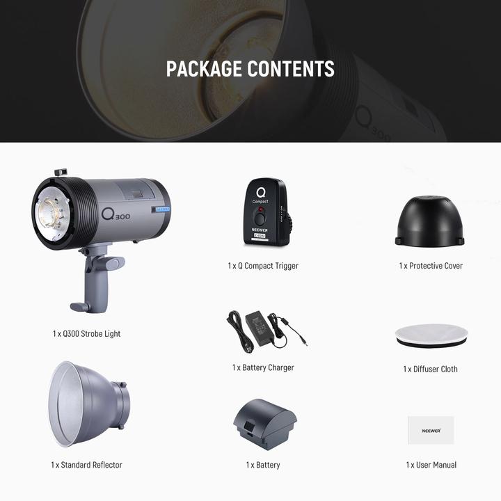 Actual product image Neewer Q300 300W 2.4G Outdoor Studio Flash Strobe with Li-Ion Battery (EU) (Flash head, 300 Ws)