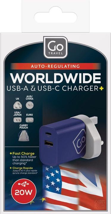 Actual product image Go Travel Worldwide USB-A and USB-C charger