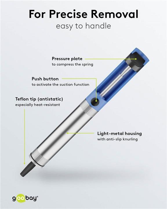 Actual product image Goobay Desoldering pump light metal housing with Teflon tip HQ (Desoldering tip)