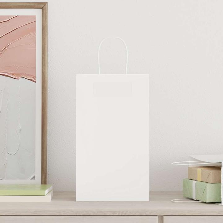 Produktbild vidaXL Kraftpapiertüten 50 Stk. mit Henkel Weiss 21x11x36 cm Papiertüte (Geschenktüte, 50 x)