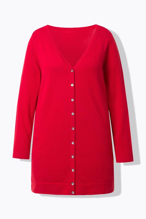 Produktbild Ulla Popken Long-Strickjacke, V-Ausschnitt, Langarm, Pima Cotton (54)