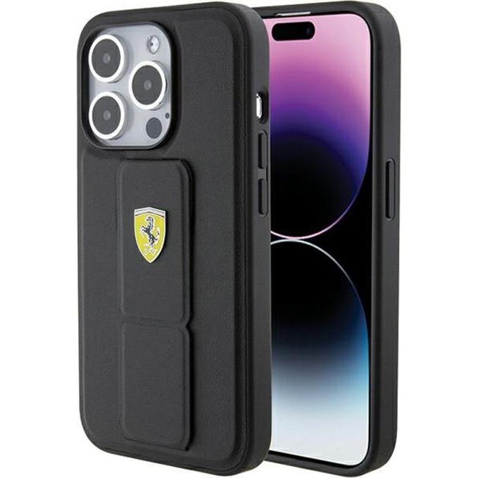 Ferrari FEHCP15LGSPSIK Custodia rigida per iPhone 15 Pro 6,1" in acciaio inox/nero con supporto per (Apple iPhone 15 Pro), Cover smartphone, Nero