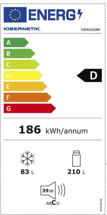 Label énergétique Kibernetik FSP Kühl-Gefrierkombination 239 Liter No Frost Chromstahl ( D ) (293 l)