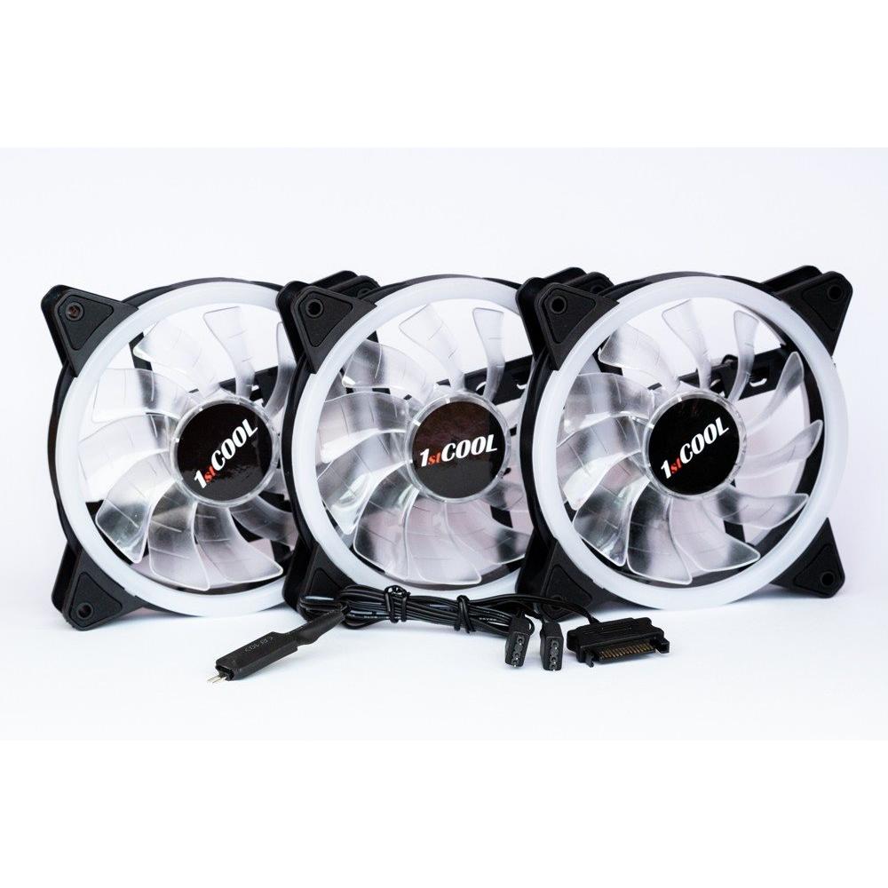 1st Cool 1stCOOL KIT AURA EVO 1 ARGB, 3x ventola Dual Ring 120mm + controller ARGB (120 mm, 3 x), Ventola PC, Multicolore