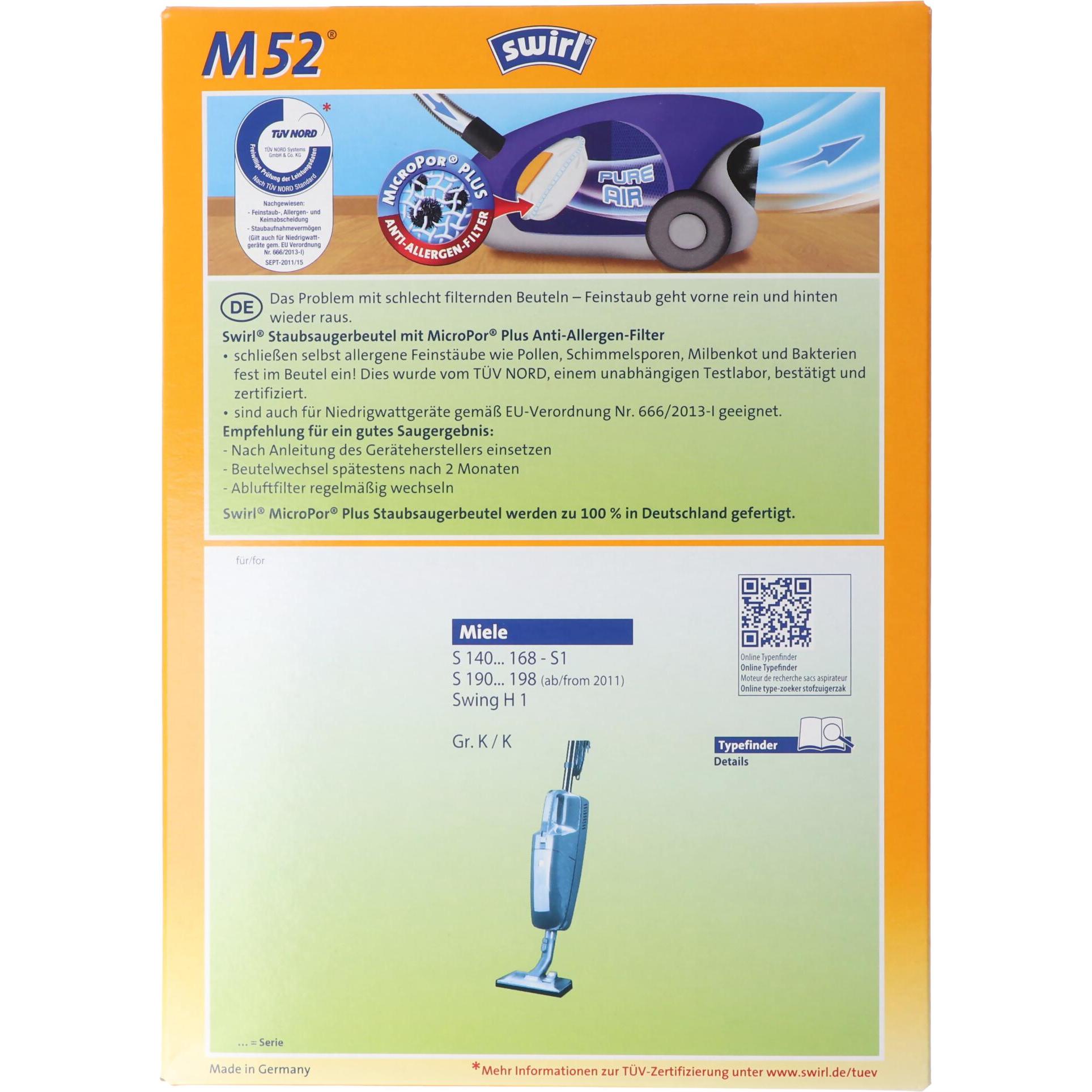 Thumbnail - Swirl Staubsaugerbeutel M52 MicroPor Plus für Miele Staubsauger, Staubsaugerbeutel