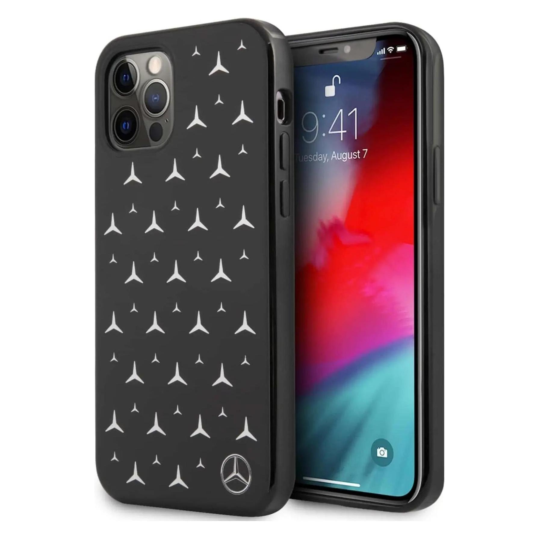 Mercedes MEHCP12LESPBK IPhone 12 Pro Max 6, 7" Czarny/black Hardcase Silver Stars Pattern (Apple IPhone 12 Pro Max), Smartphone Hülle, Schwarz