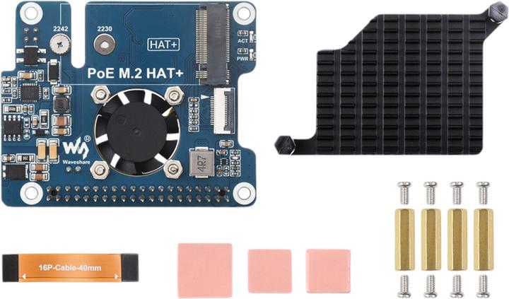 Actual product image WaveShare PCIe to M.2 SSD HAT+ with PoE for Raspberry Pi 5