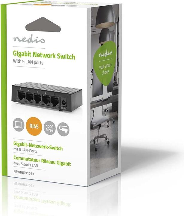 Image du produit Nedis Commutateur réseau | Vitesse filaire : Gigabit | Nombre de ports Ethernet : 5 (5 ports)