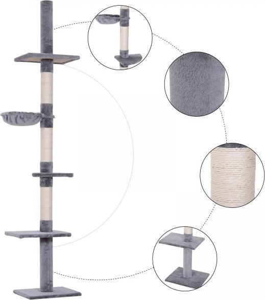 Produktbild PawHut Kratzbaum höhenverstellbar (260 cm, Grau)