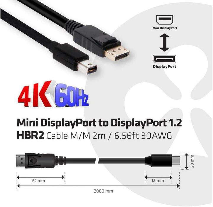 Actual product image Club 3D Mini DisplayPort — DisplayPort (2 m, DisplayPort)