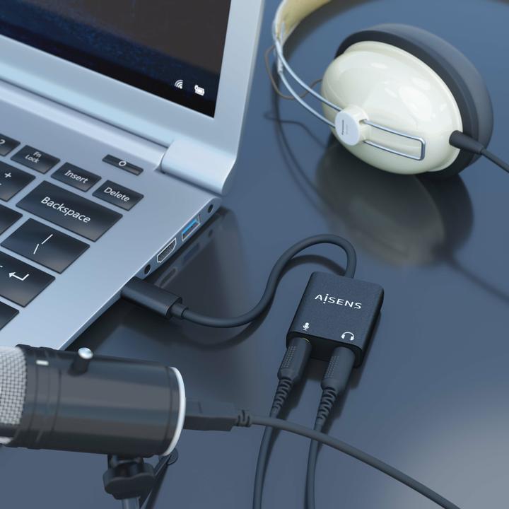 Produktbild Aisens CONVERSOR USB-C A AUDIO 48KHZ USB-C/M-2XJACK 3.5/H 10CM (USB-C)