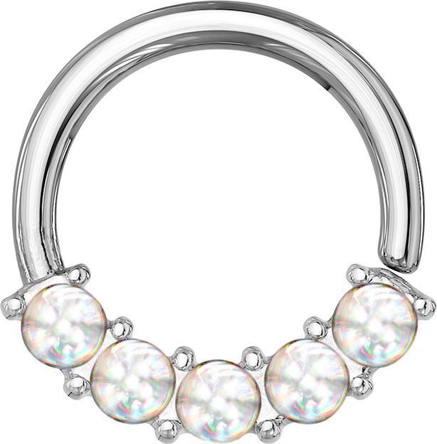 Produktbild Star Piercing Micro Piercing Ring silber front fünf Epoxidsteinen weiss (ohne Messing, Chirurgenstahl 316L)
