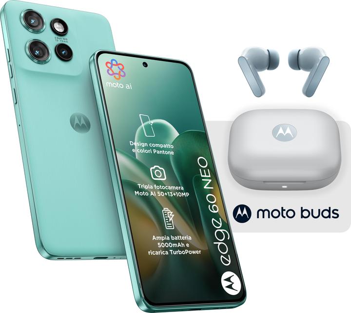 Produktbild Motorola Edge 60 Neo + Moto Buds (256 GB, PANTONE Frostbite, 6.36", Dual SIM, 5G)