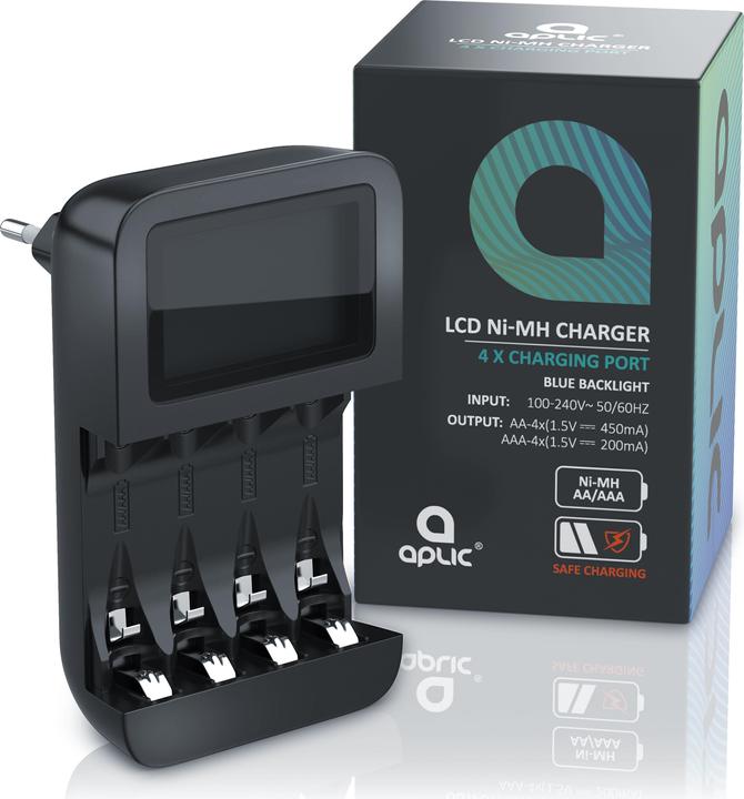 Actual product image Aplic Battery charger 2700 mA, universal 4-bay battery charger suitable for type AA / AAA NiMH batteries (1 pcs., AAA, AA, 1000 mAh, Chargers without battery)