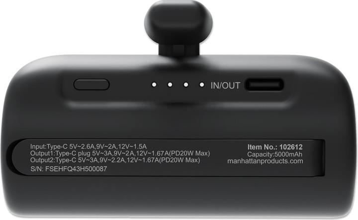 Produktbild Manhattan PD Powerbank 5000mAh Typ-C St. 20W schwarz (5000 mAh, 20 W, 18.50 Wh)