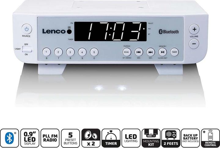 Produktbild Lenco KCR-100 Küchenradio UKW Bluetooth® Weiss (FM, Bluetooth)