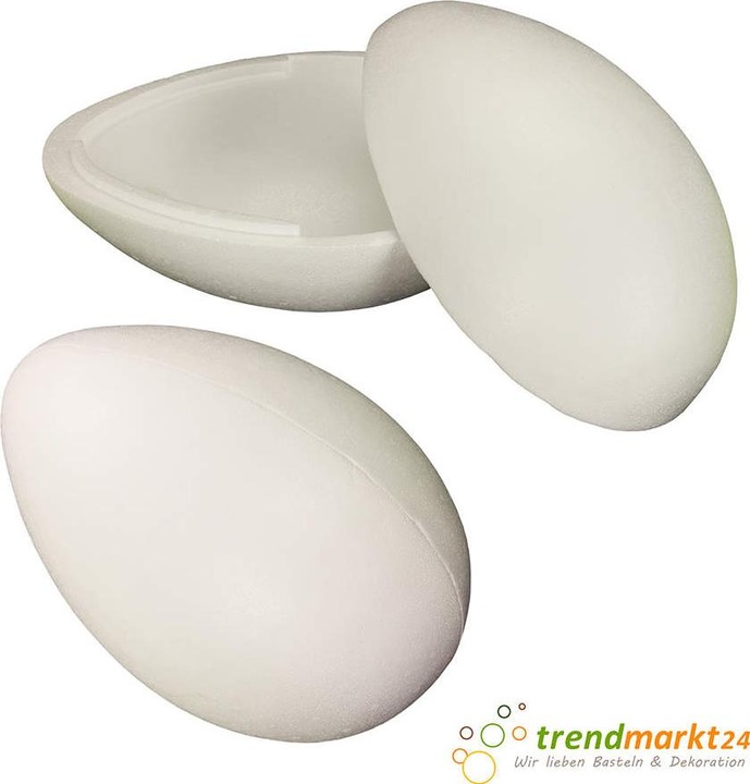 Produktbild trendmarkt24 2 ganze Styropot Eier teilbar zum Befüllen weiss Styroporei ca. 15 cm Osterei-Set (2 x)