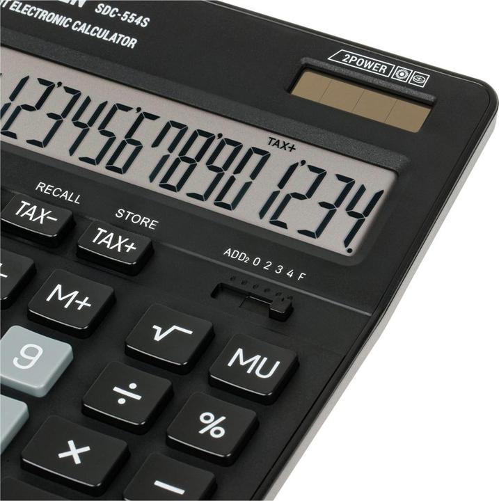 Actual product image Eleven Calculator SDC554S calculator black tabletop 14 places dual power supply (Battery operated, Solar panel)