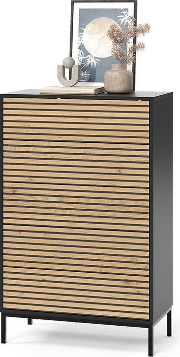 Image du produit Vicco Kommode Eliza, Schwarz/Eiche, 76 x 120 cm mit 5 Schubladen