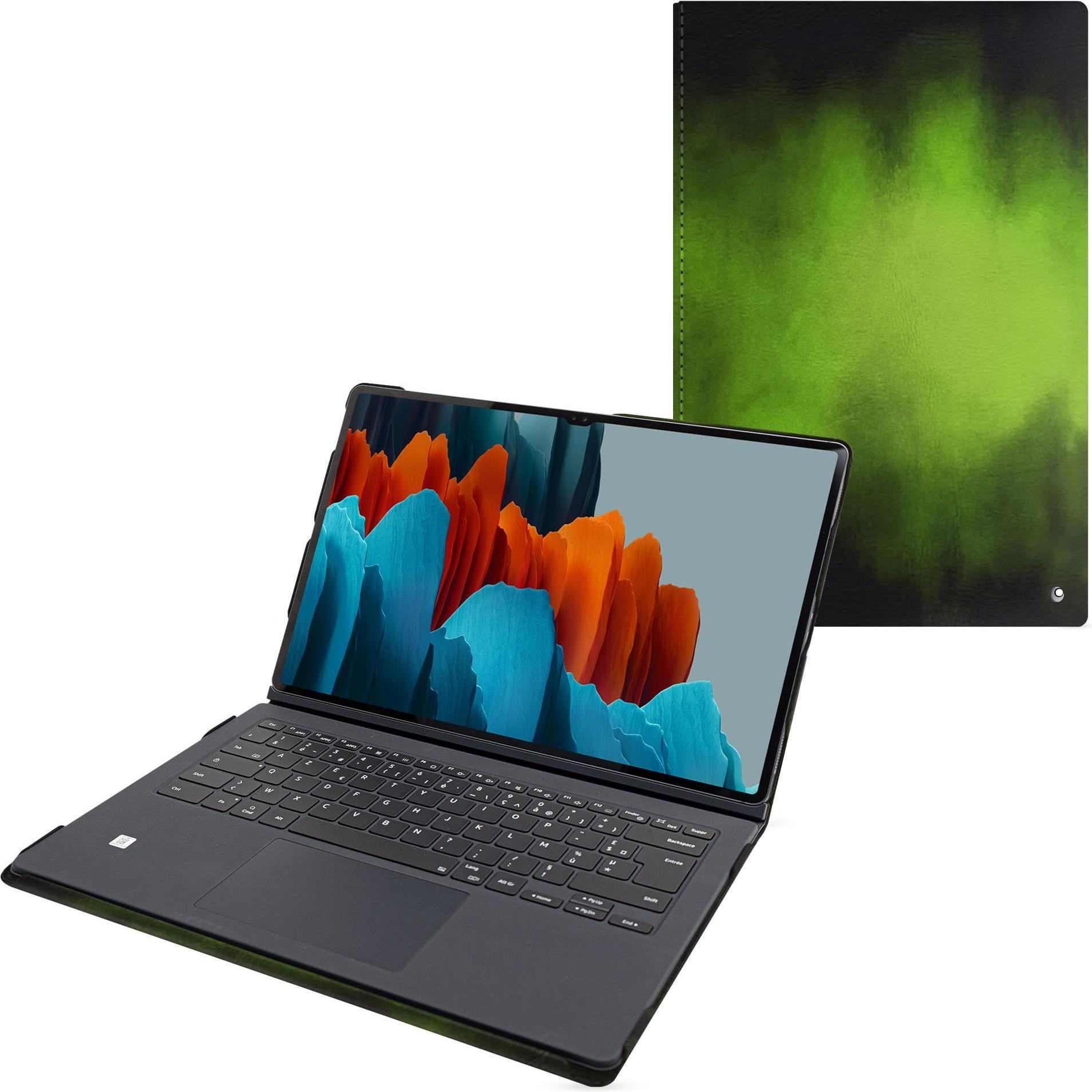 Noreve Lederschutzhülle Samsung Galaxy Tab S9 Ultra + Book Cover Keyboard (Galaxy Tab S9 Ultra), Tablet Hülle, Grün
