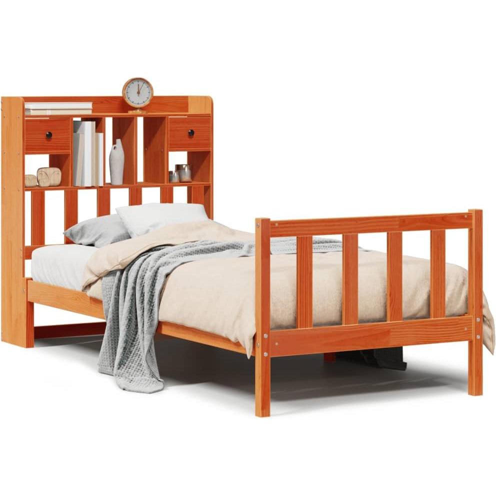 VidaXL, Bett, Massivholzbett Holzbett Bett Einzelbett Bettgestell Wachsbraun 90x200cm (90 x 200 cm)