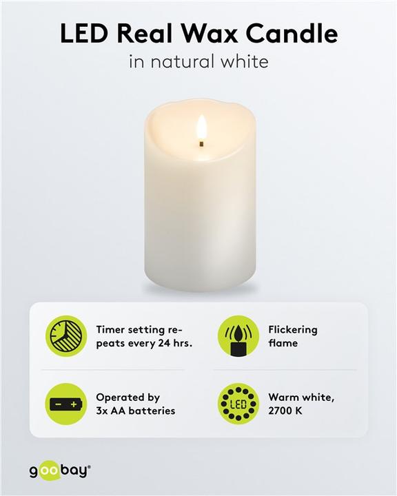 Image du produit Goobay LED-Echtwachskerze, weiss, 10 x 15 cm (1 x)