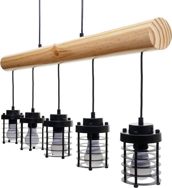 Immagine prodotto Swisshandel24 Lampada a sospensione, legno massiccio industriale vintage in metallo nero - 5 paralumi a gabbia (E27)