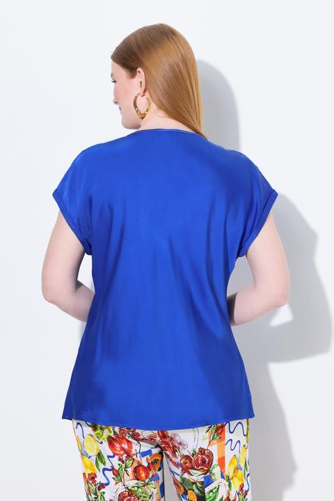 Produktbild Ulla Popken Satinblusenshirt, Classic, Rundhals mit Glitzernaht, ärmellos (50, 52)